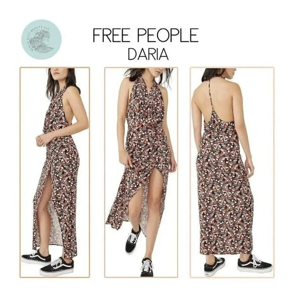 FREE PEOPLE Daria Dress T Back Jersey Maxi Dress BLACK COMBO - Picture 1 of 9
